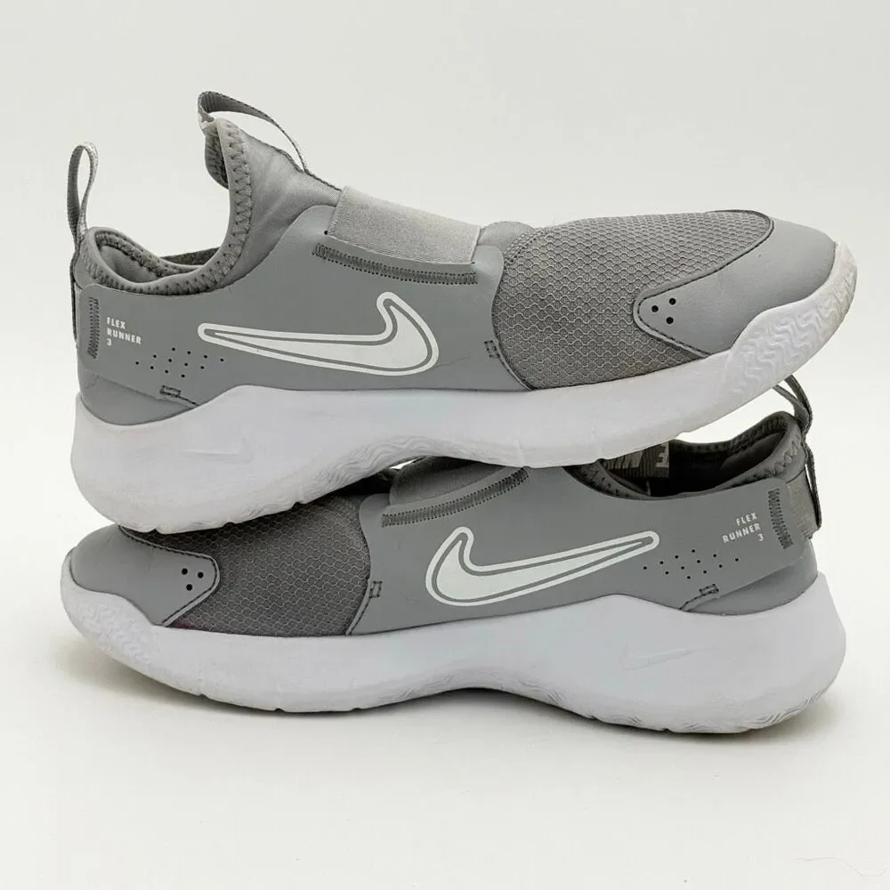 Nike Flex Runner 3 Wolf Gray White Slip-On Sneakers - US Kids Size 6.5Y / EU 39